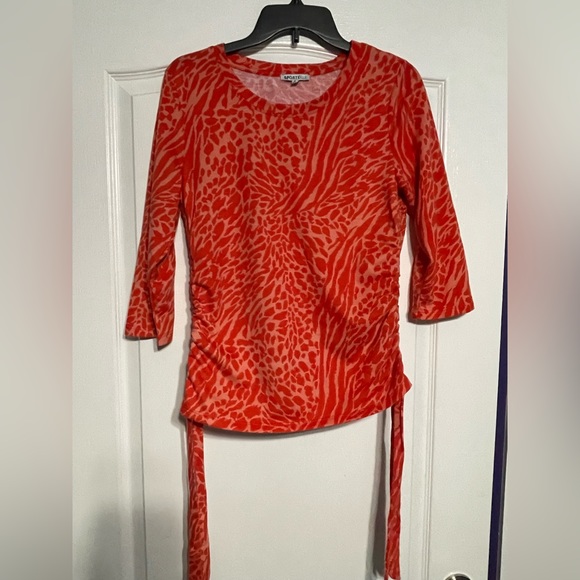 Sportelle Tops - Sportelle Orange Animal Print Blouse